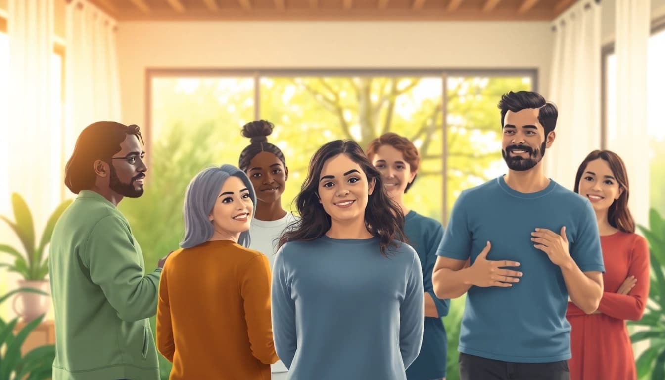 Promoting mental health awareness through a diverse group engaging in open discussions.