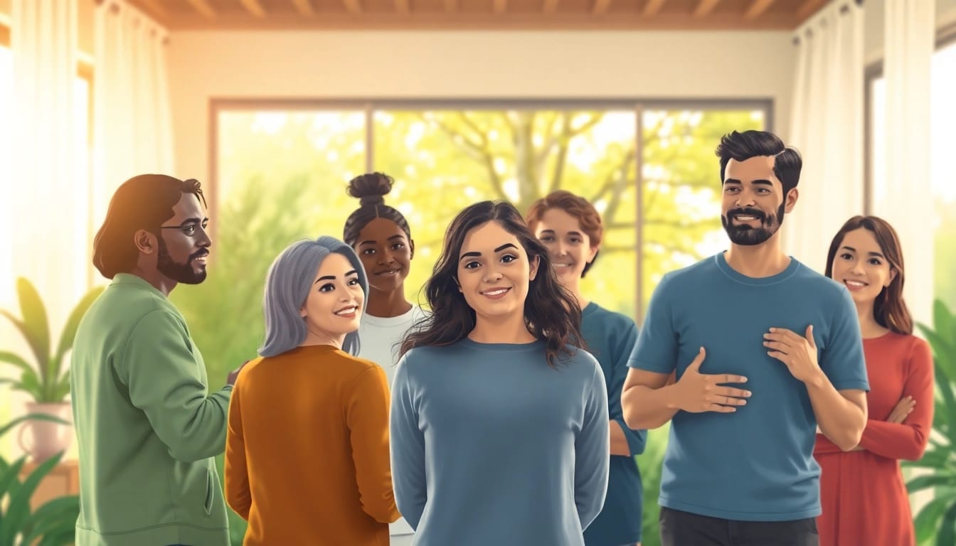 Promoting mental health awareness through a diverse group engaging in open discussions.