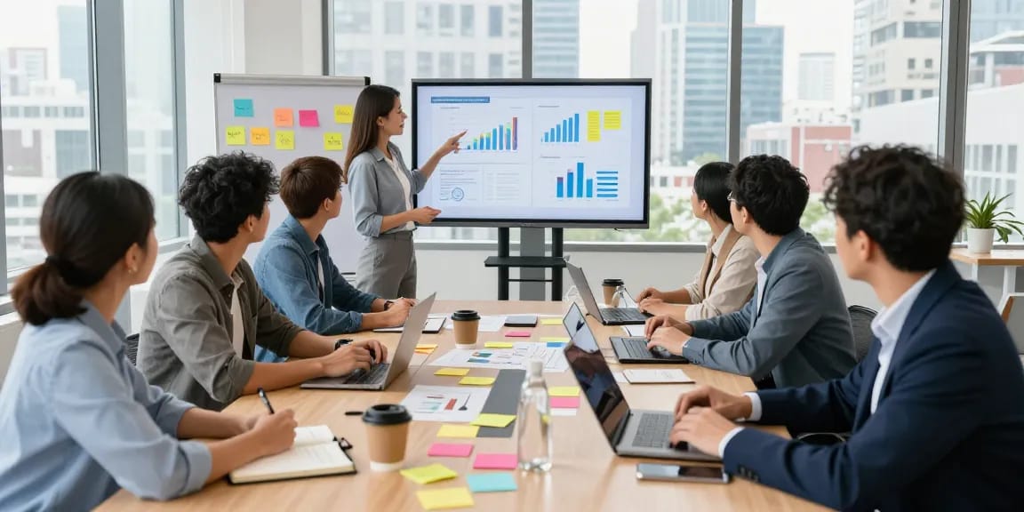 Wertschätzung Arbeit im Unternehmen: Team diskutiert Verbesserungsvorschläge für Führungskultur.
