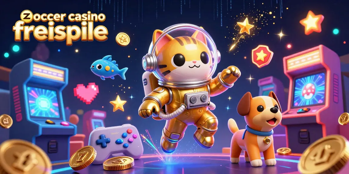 Zoccer Casino Freispiele in einem einzigartigen 3D-Szenario mit einem astromautischen Kätzchen und einem Roboterhund erlebt