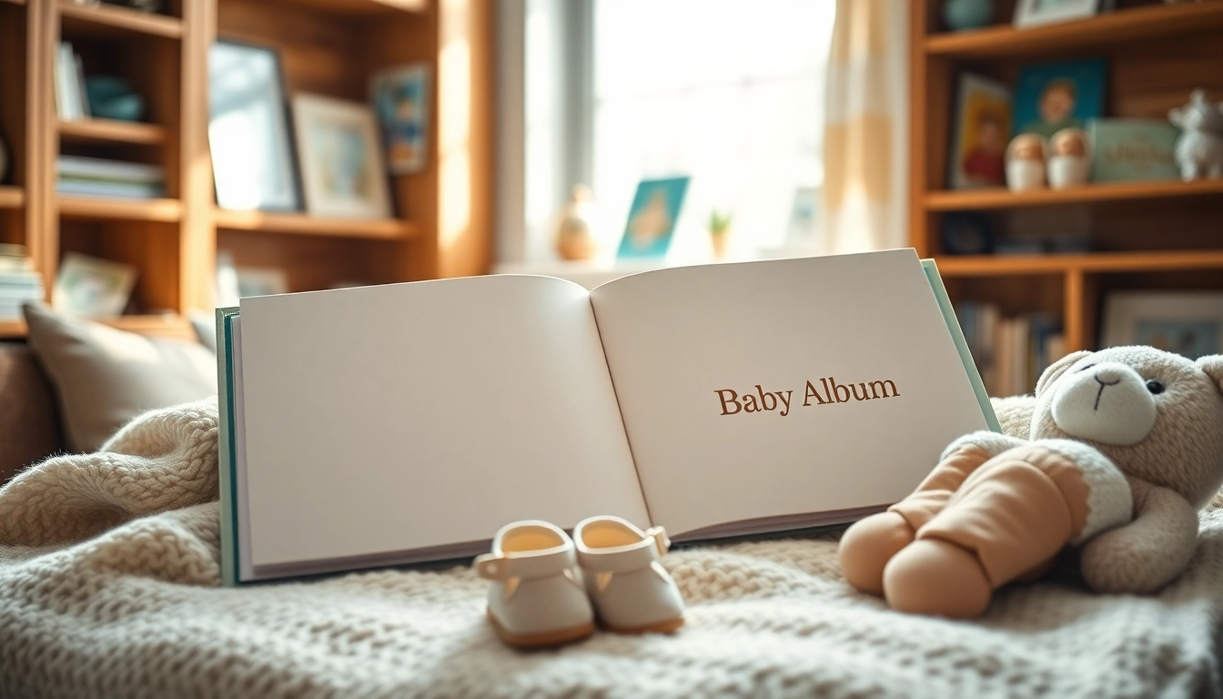 Erstellen Sie ein persönliches Babyalbum mit zarten Details und sanften Farben.