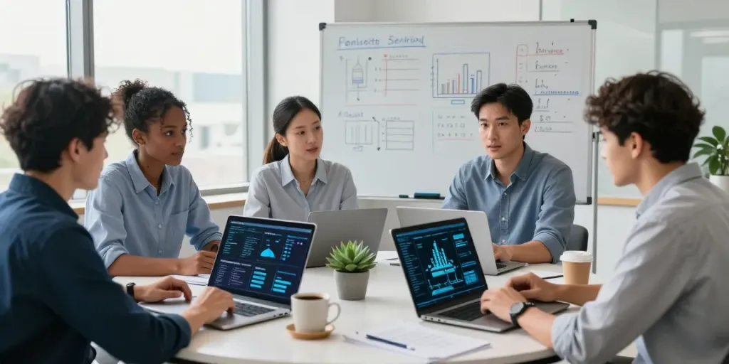 IT-Service Frankfurt: Team arbeitet zusammen an IT-Sicherheitslösungen im modernen Büro