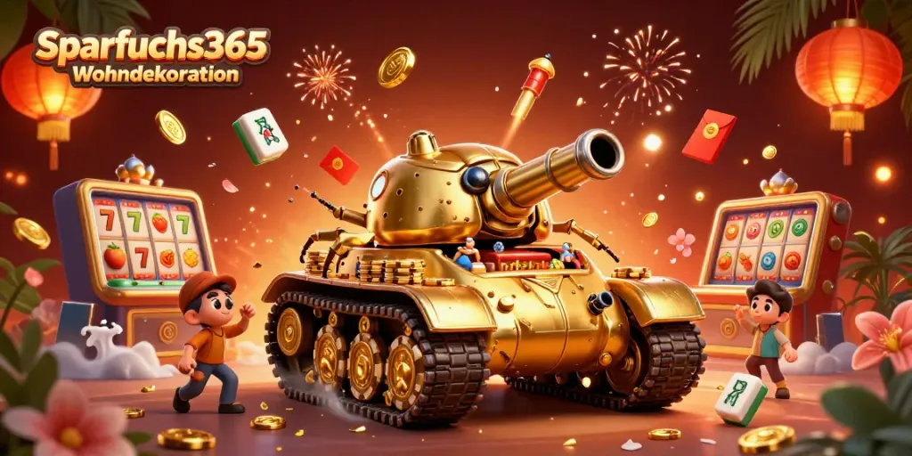 Attraktive Sparfuchs365 Wohndekoration mit Miniatur-Casino und fesselnden Glücksständen.