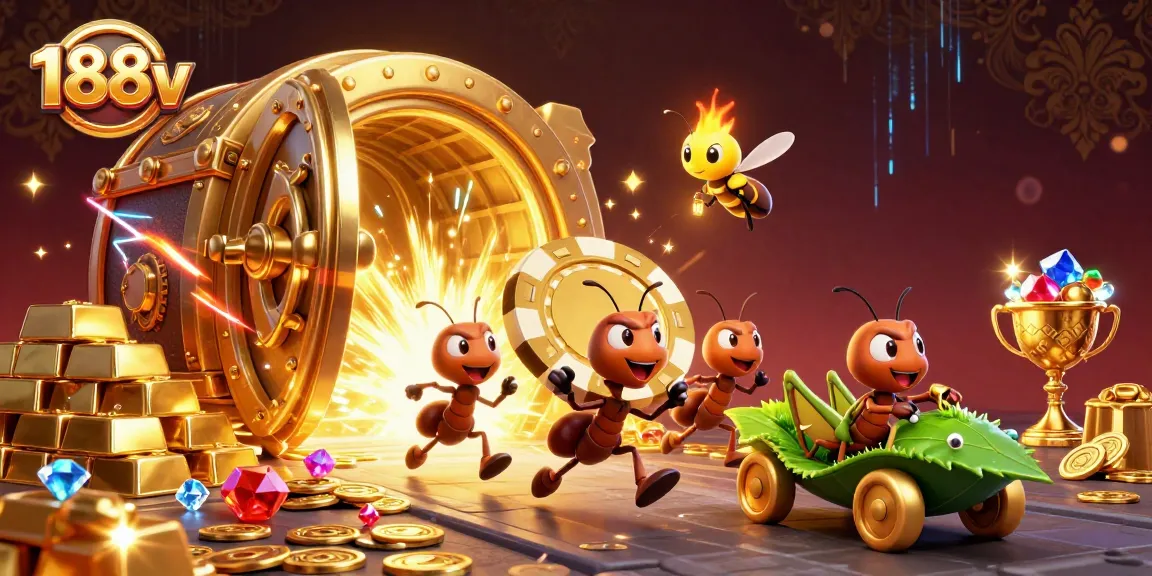 Join the heist with 188v's playful ants and golden treasures in this thrilling casino adventure.