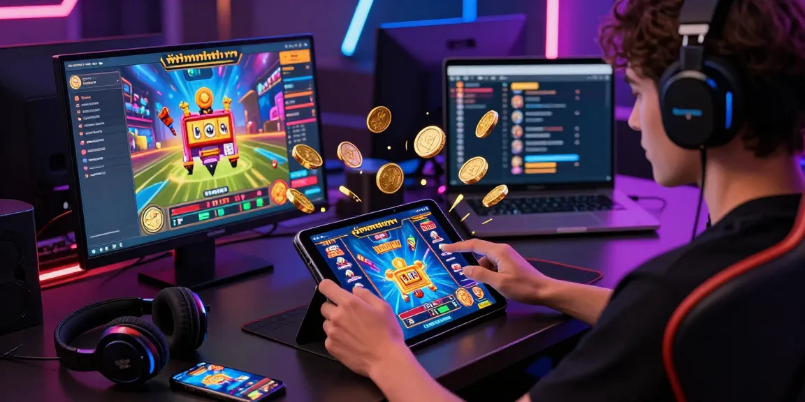 Engaging in exciting สล็อตเว็บตรง game with modern gaming setup, showcasing vibrant graphics and rewards.