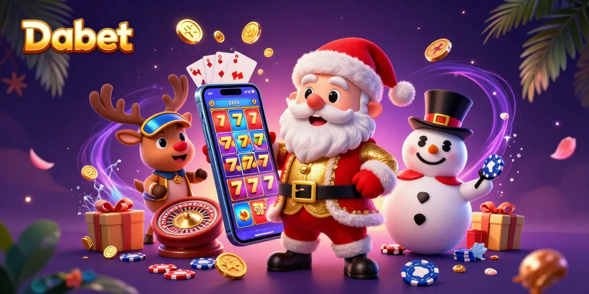 Dabet jackpots illuminate players' chances with Santa, reindeer, and poker-themed snowman.