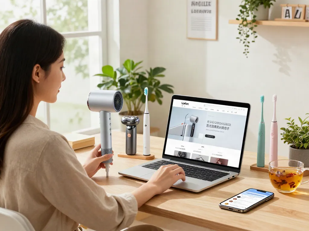 Hochgeschwindigkeits-Haartrockner und weitere Laifen Produkte im modernen Home Office. Laifen Deutschland zeigt innovative Technologie für den Alltag.