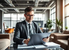 Headhunter Schweiz bei der Arbeit in einem modernen Büro mit digitalen Tools.
