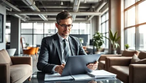 Headhunter Schweiz bei der Arbeit in einem modernen Büro mit digitalen Tools.