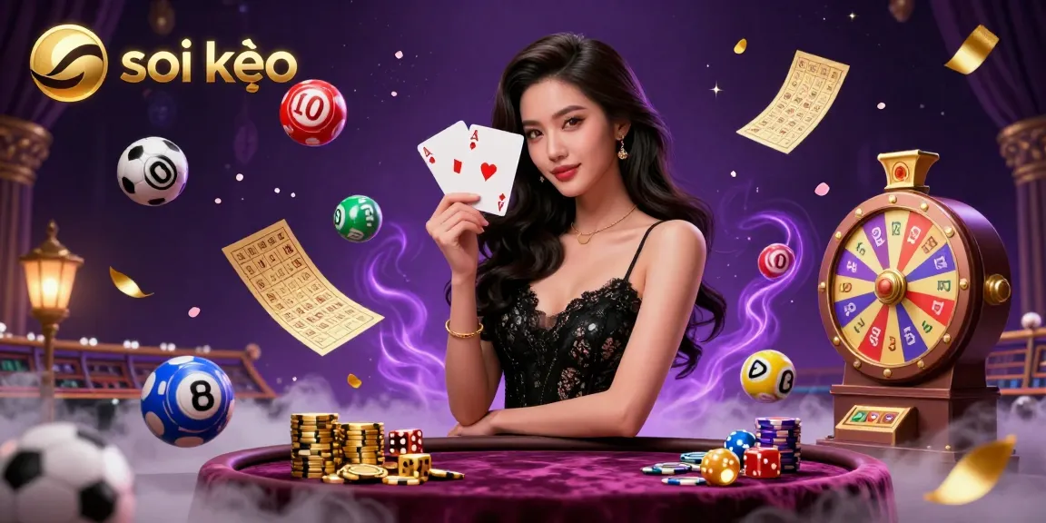 Soi kèo captivating sports betting scene featuring an elegant woman with playing cards surrounded by vibrant elements.